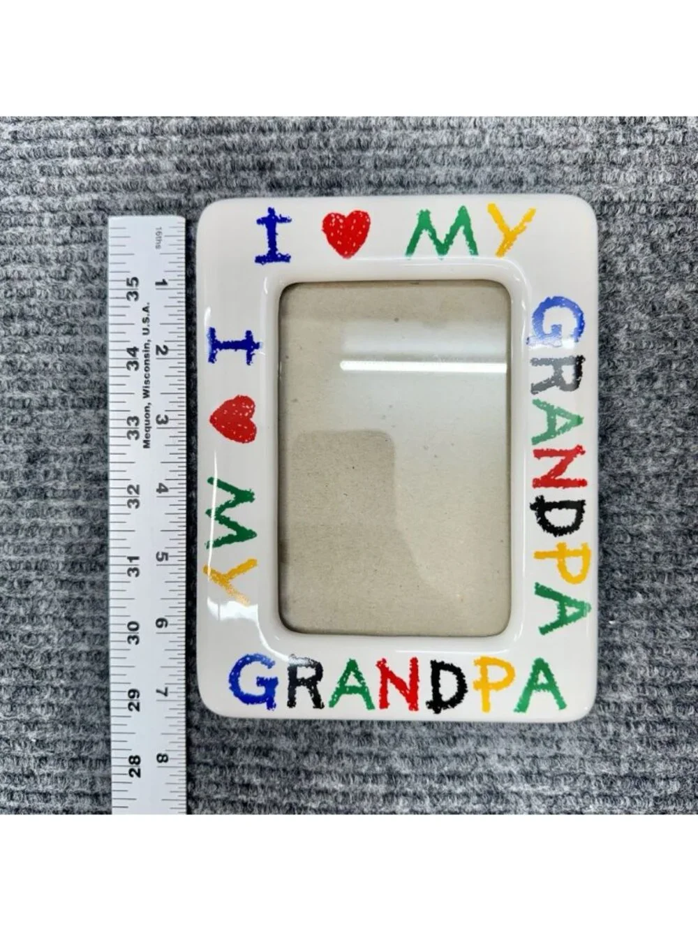 I Love My Grandpa Ceramic Picture Frame Heart Crayon Vintage 3.5” X 5” White 90s